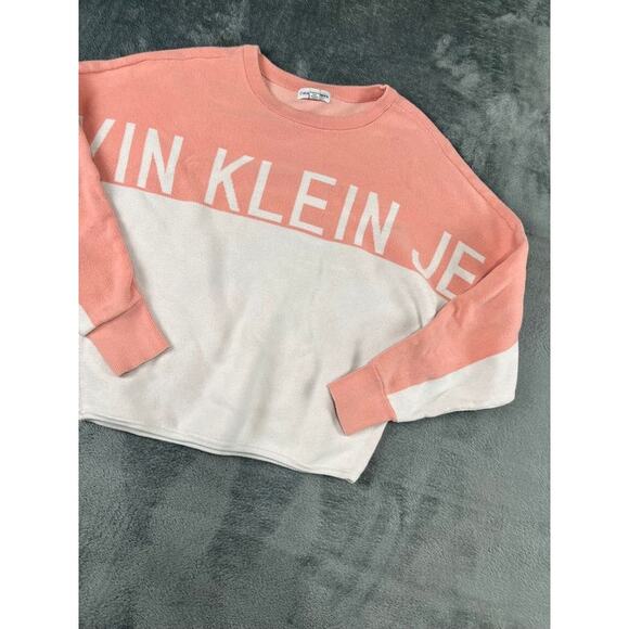 Calvin Klein Jeans Colorblock Logo Sweatshirt Small Pink White FLAW - Picture 6 of 9